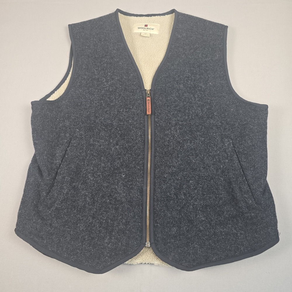 Gorpcore Woolrich Sherpa Lined Wool Blend Vest Men's Size M Charcoal Gray 412